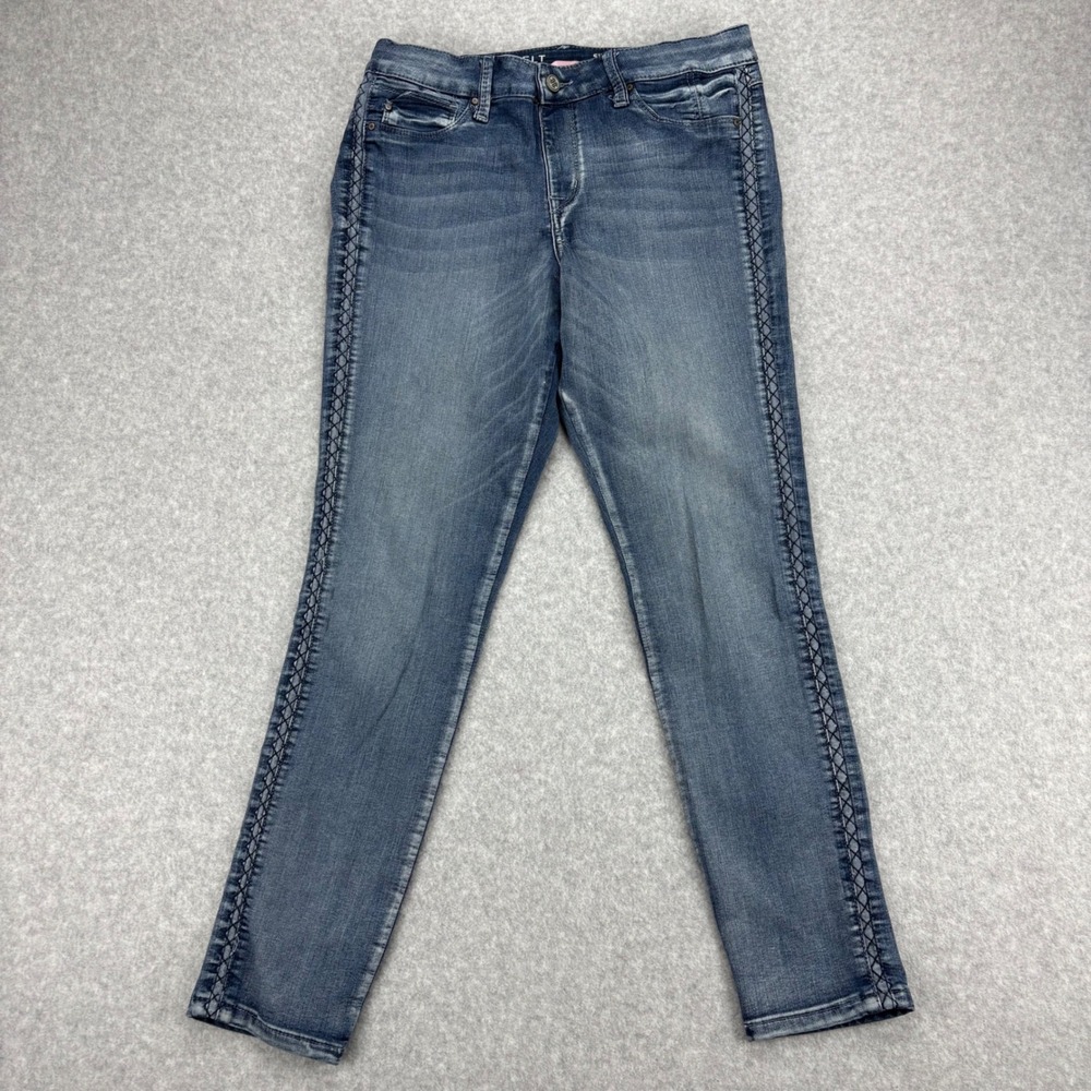 Laurie Felt Silky Tuxedo Skinny Jeans Women S Blue Embroidered Stretch Denim